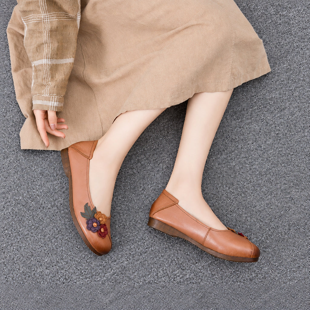 Mocassins en Cuir Fleuri Vintage Confort