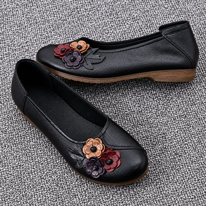 Mocassins en Cuir Fleuri Vintage Confort